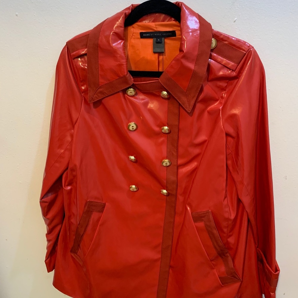 Marc by Marc Jacobs madras red rain coat